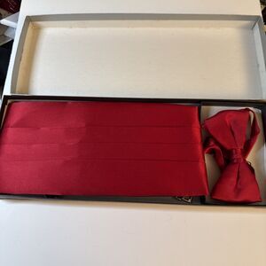 Vtg Box Rayon/Satin RED BOW-TIE & CUMMERBUND SET - 36-42” Approx